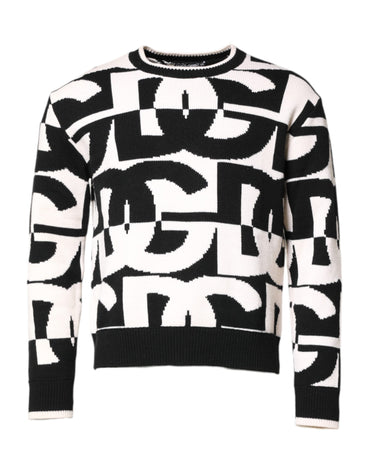 Dolce & Gabbana Black White Knit Logo Print Pullover Sweater