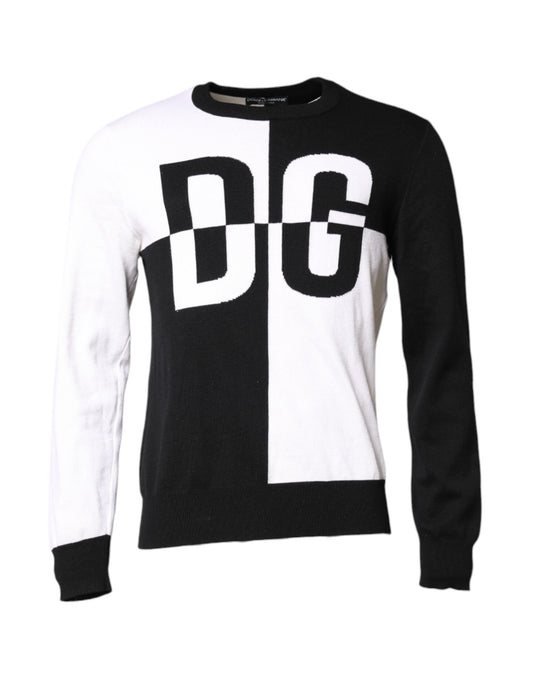 Dolce & Gabbana Black White Knit Logo Print Pullover Sweater