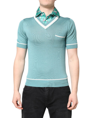 Dolce & Gabbana Green Printed Collared Short Sleeve T-shirt