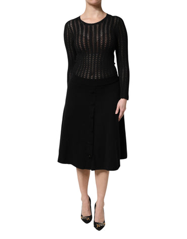 Dolce & Gabbana Black Cashmere Long Sleeves A-line Midi Dress