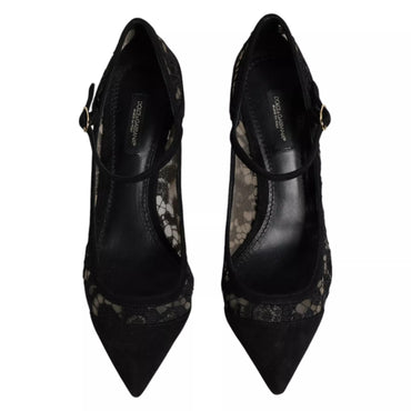 Dolce & Gabbana Black Mary Jane Taormina Lace Pumps Shoes
