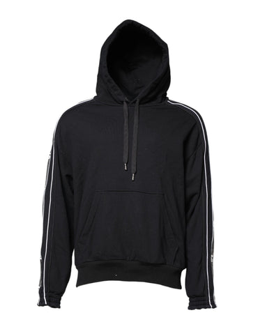 Dolce & Gabbana Black Cotton Logo Hooded Sweatshirt Sweater