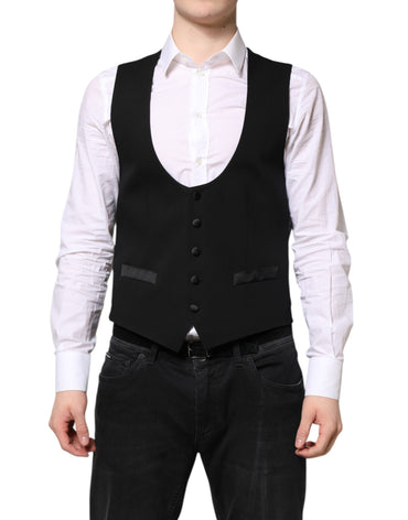 Dolce & Gabbana Black Wool Waistcoat Dress Formal Vest
