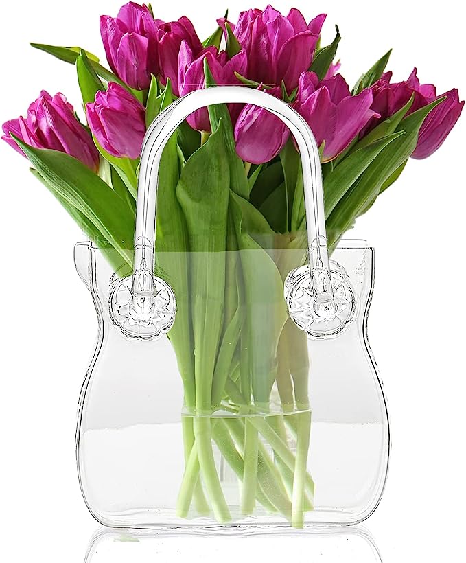 Glass Handbag Purse Decanter & Vase For Flowers, Wine & Whiskey Decanter for Women, Women's Bag Shape Fish Bowl - for Home Decor, Centerpiece, Bachelorette Party Decor, Wedding, Floral (750ML)-3