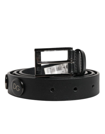 Dolce & Gabbana Black Luxury Leather DG Studs Buckle Belt