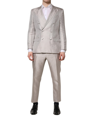 Dolce & Gabbana Light Gray Jacquard Silk Dotted 2 Piece Suit