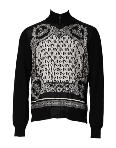 Dolce & Gabbana Black White Bandana Print Full Zip Sweater