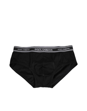 Dolce & Gabbana Black Cotton Stretch Logo Print Brief Underwear