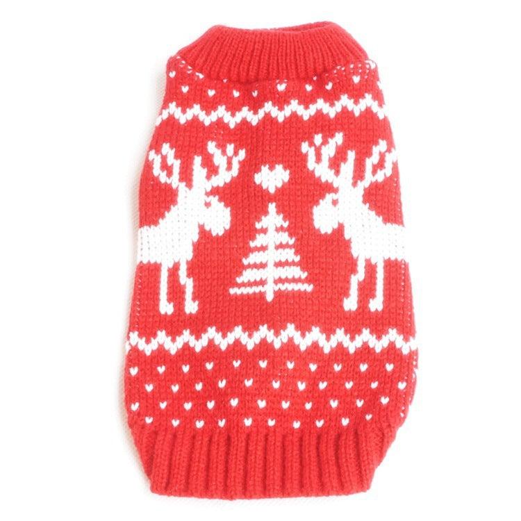 Festive Holiday Pet Sweater - Blue And Red Christmas Reindeer Design-4
