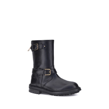 Dolce & Gabbana Black Calf Leather Bos Taurus Lace-Up Boots