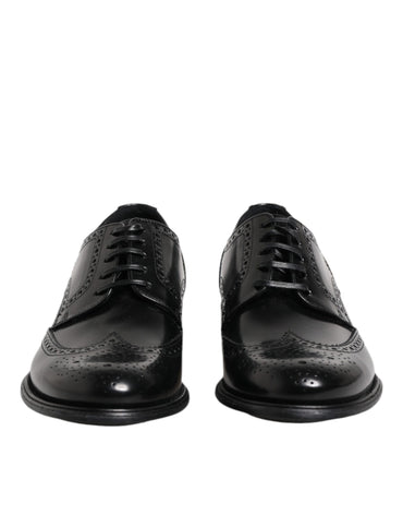 Dolce & Gabbana Black Leather Derby Wingtip Formal Shoes