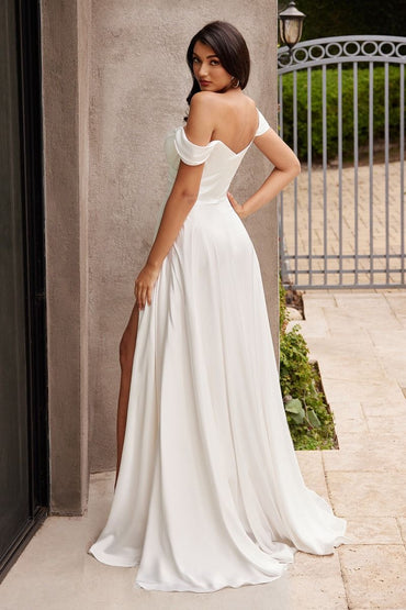 Plus Size White Off-Shoulder A-Line Gown – Sweetheart Ruched Formal Dress CD7493WC-1