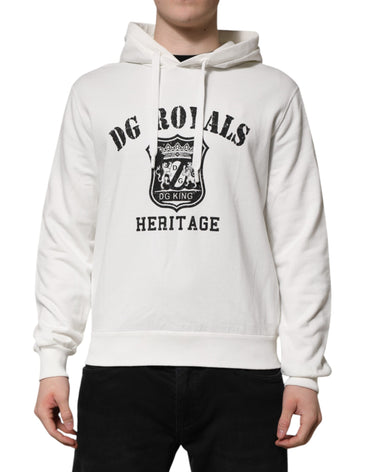 Dolce & Gabbana White Cotton DG ROYAL Print Hooded Sweater