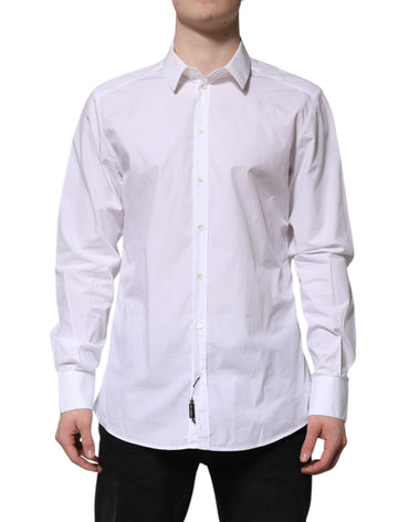 Dolce & Gabbana White Cotton GOLD Long Sleeves Dress Shirt