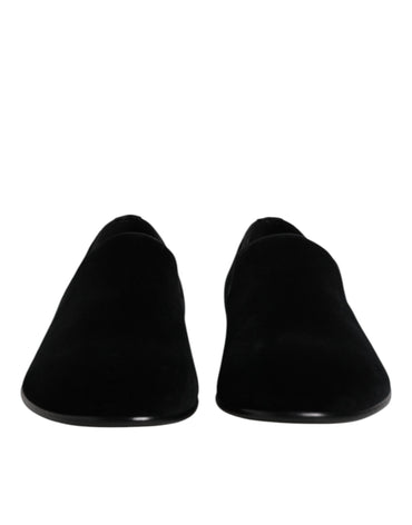 Dolce & Gabbana Black Velvet Slip On Loafers Formal Shoes