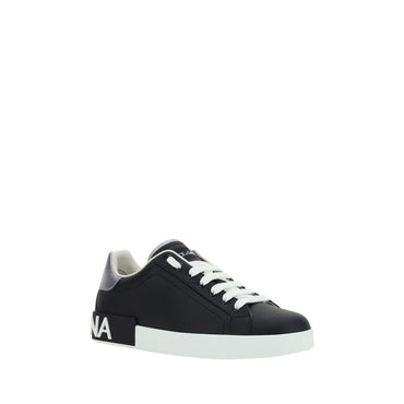 Dolce & Gabbana Black Calf Leather Bos Taurus Low Top Sneakers