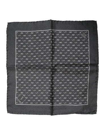 Dolce & Gabbana Black Fish Print Silk Square Men Foulard Scarf