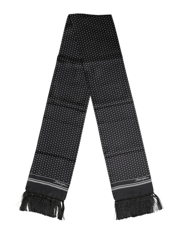 Dolce & Gabbana Black White Polka Dot Fringes Foulard Scarf