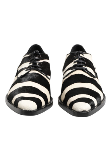 Dolce & Gabbana Black White Zebra Pony Fur Dress Shoes