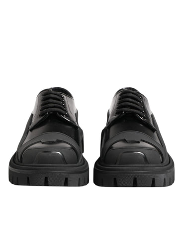 Dolce & Gabbana Black Patent Leather Trekking Derby Shoes