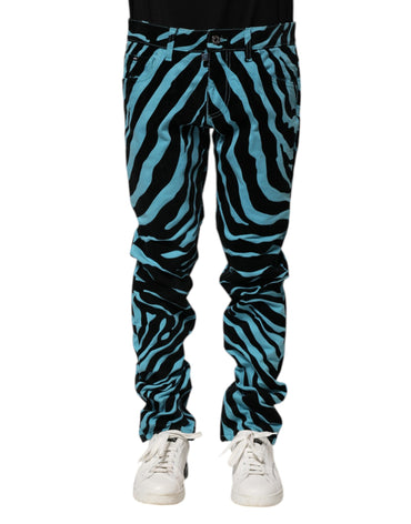 Dolce & Gabbana Blue Black Stripes Skinny Denim Jeans