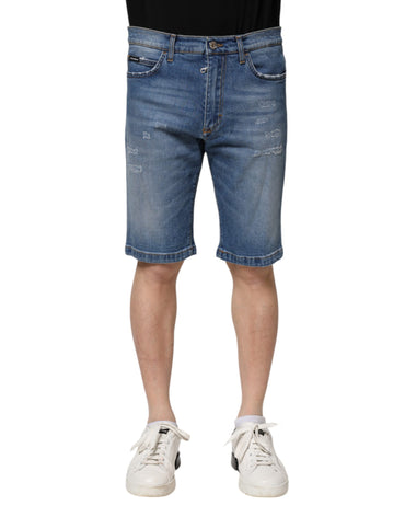 Dolce & Gabbana Blue Cotton Stretch Men Denim Bermuda Shorts