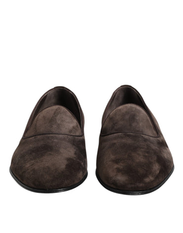 Dolce & Gabbana Brown Velvet Leather Slip On Loafers Shoes