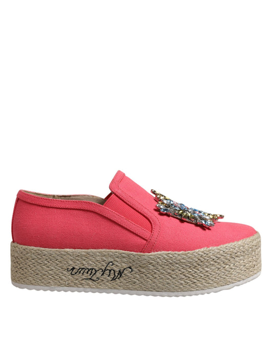 Twinset Pink Canvas Crystal Embellished Slip On Shoes