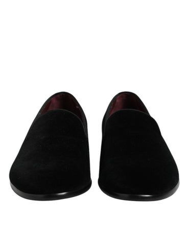 Dolce & Gabbana Black Velvet Slip On Loafers Formal Shoes