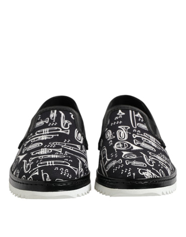 Dolce & Gabbana Black Slip On Printed Men Loafers Shoes