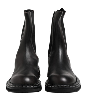 Dolce & Gabbana Black Leather Mid Calf Boots Flats Shoes