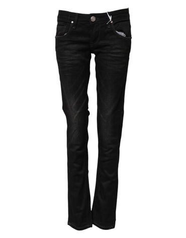 Acht Black Cotton Slim Fit Denim Low Waist Denim Jeans