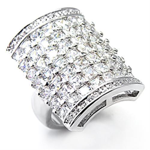 7X116 - Rhodium Brass Ring with AAA Grade CZ in Clear