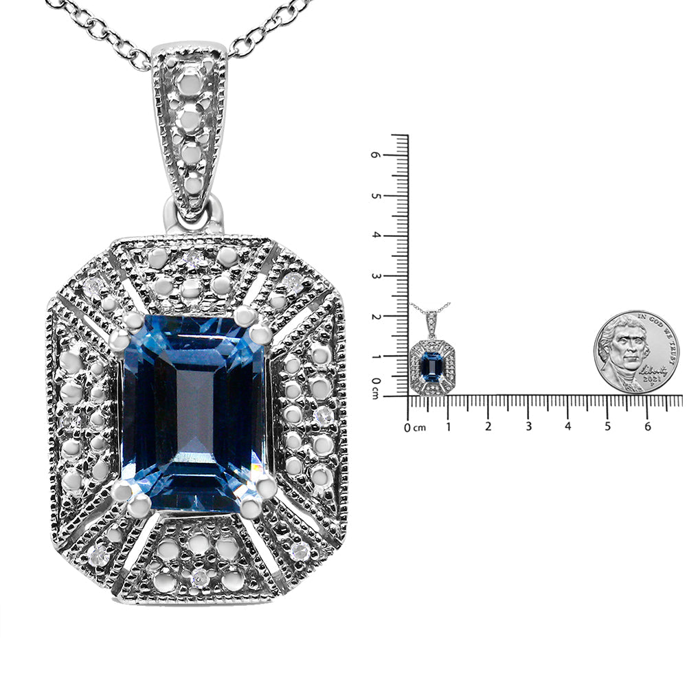 .925 Sterling Silver Blue Topaz and Diamond Accent Art Deco Style 18" Pendant Necklace (I-J Color, I1-I2 Clarity)-4