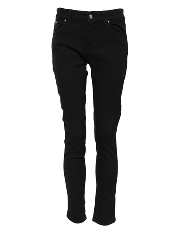 Dolce & Gabbana Black Cotton Logo Skinny Mid Waist Denim Jeans