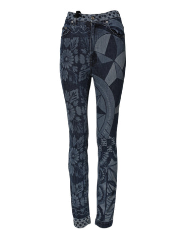 Dolce & Gabbana Blue Graphic Print Cotton Skinny Denim Jeans