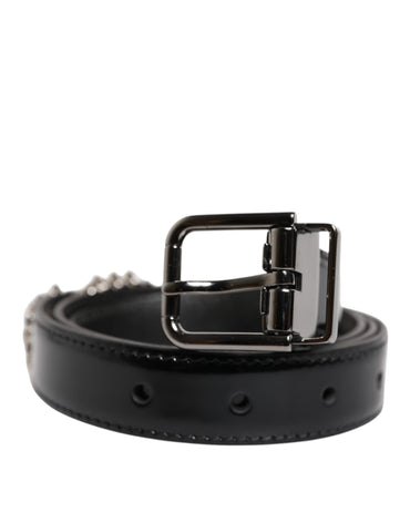 Dolce & Gabbana Black Embellished Metal Logo Buckle Belt