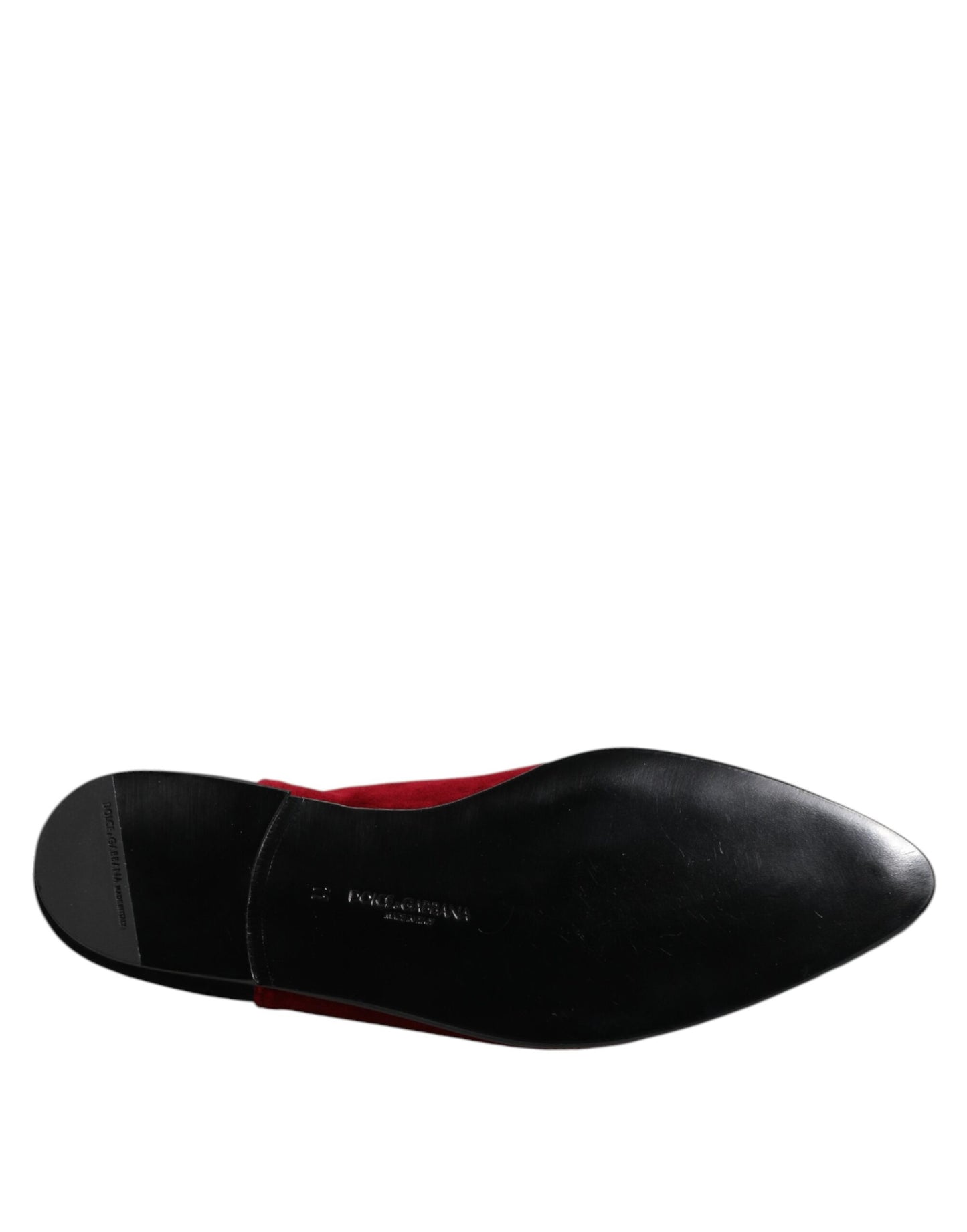 Dolce & Gabbana Black Red Velvet Embellished Slip On Shoes