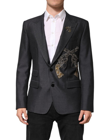 Dolce & Gabbana Dark Gray Bee Embroidery SICILIA Coat Blazer