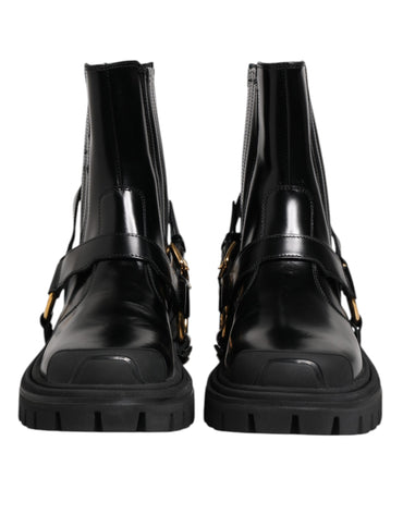 Dolce & Gabbana Black Leather Chelsea Men Short Boots Shoes