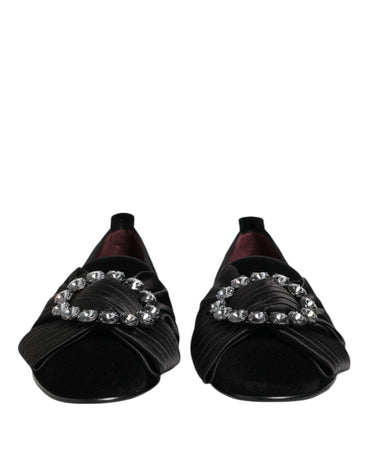 Dolce & Gabbana Black VATICANO Crystal Ribbon Slip On Shoes