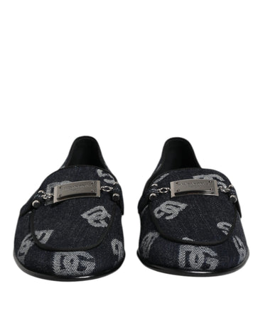 Dolce & Gabbana Blue Logo Cotton Loafers Formal Dress Shoes