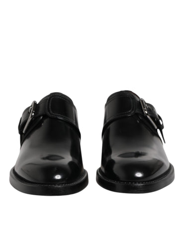 Dolce & Gabbana Black Leather Monk Strap Derby Formal Shoes