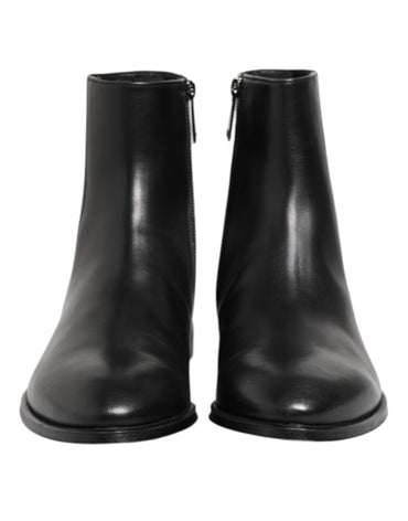 Dolce & Gabbana Black Leather Mid Calf Men Boots Shoes