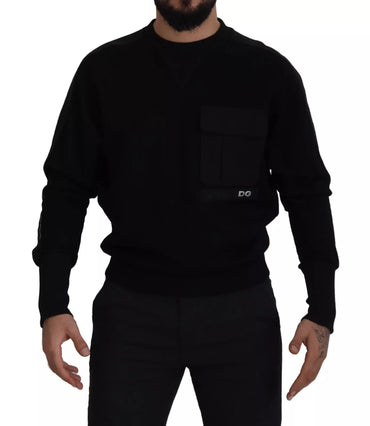 Dolce & Gabbana Black Cotton Crewneck Sweatshirt Sweater