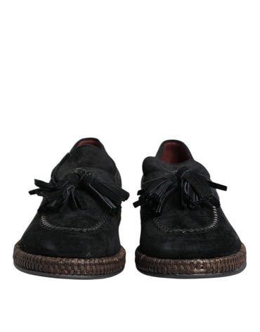 Dolce & Gabbana Black Suede Tassel Embellished Loafers Shoes