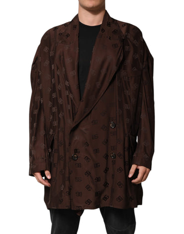 Dolce & Gabbana Brown Polyester Logo Monogram Coat Jacket