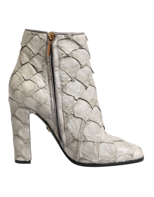 Dolce & Gabbana Off White Leather Heels Ankle Boots Shoes