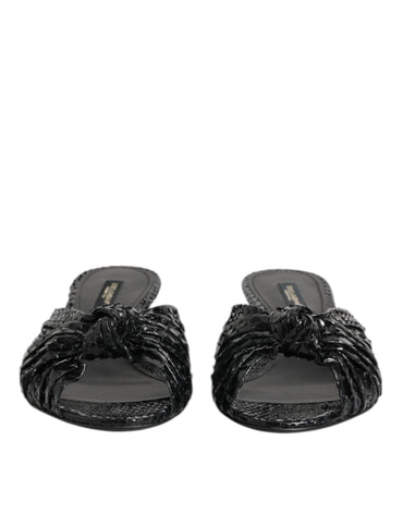 Dolce & Gabbana Black Leather Heels Slides Sandals Shoes