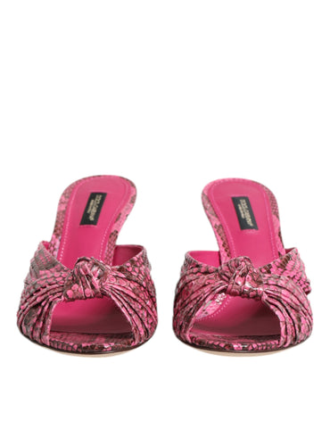 Dolce & Gabbana Pink Leather Heels Slides Sandals Shoes